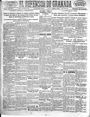 'El Defensor de Granada  : diario político independiente' - Año LIV Número 28905 Ed. Tarde - 1933 Octubre 05