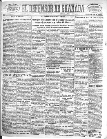 'El Defensor de Granada  : diario político independiente' - Año LIV Número 28909 Ed. Tarde - 1933 Octubre 07