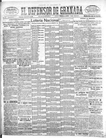 'El Defensor de Granada  : diario político independiente' - Año LIV Número 28915 Ed. Tarde - 1933 Octubre 11