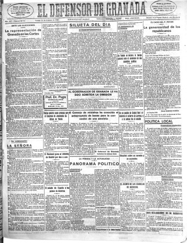 'El Defensor de Granada  : diario político independiente' - Año LIV Número 28918 Ed. Mañana - 1933 Octubre 13