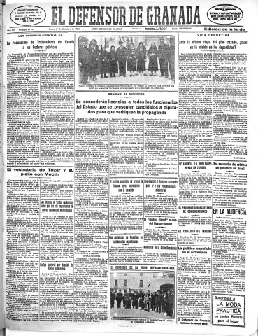 'El Defensor de Granada  : diario político independiente' - Año LIV Número 28925 Ed. Tarde - 1933 Octubre 17
