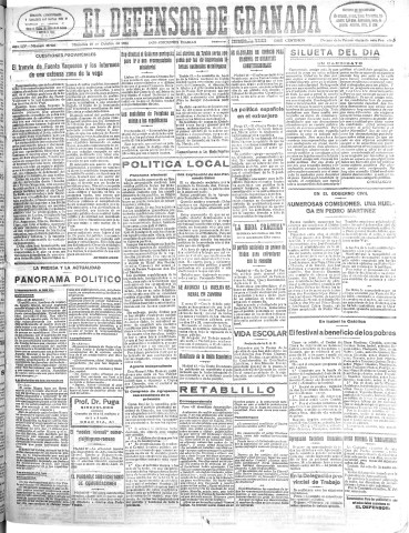 'El Defensor de Granada  : diario político independiente' - Año LIV Número 28926 Ed. Mañana - 1933 Octubre 18