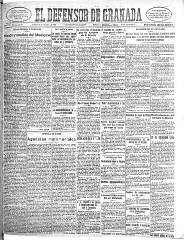 'El Defensor de Granada  : diario político independiente' - Año LIV Número 28933 Ed. Tarde - 1933 Octubre 21