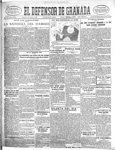 'El Defensor de Granada  : diario político independiente' - Año LIV Número 28934 Ed. Mañana - 1933 Octubre 22