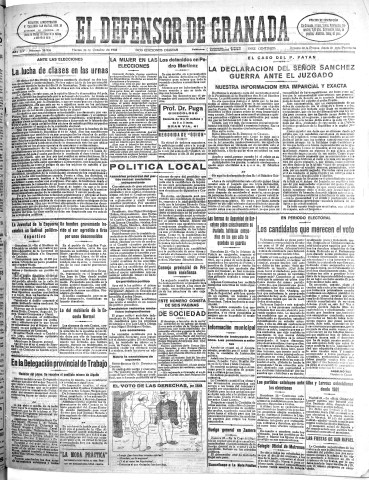 'El Defensor de Granada  : diario político independiente' - Año LIV Número 28936 Ed. Mañana - 1933 Octubre 24