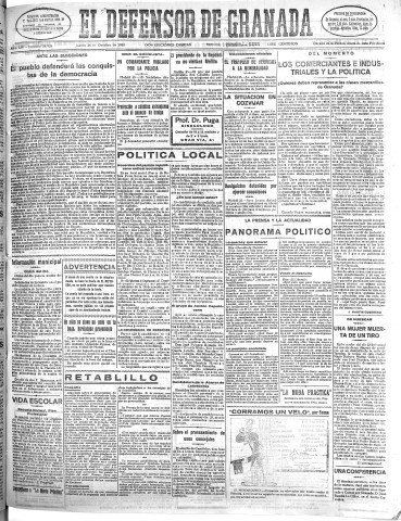 'El Defensor de Granada  : diario político independiente' - Año LIV Número 28938 Ed. Mañana - 1933 Octubre 26