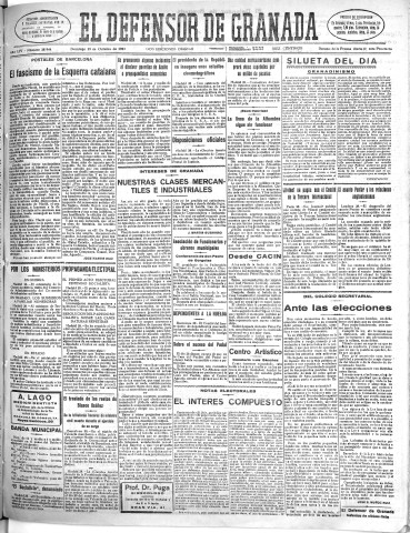 'El Defensor de Granada  : diario político independiente' - Año LIV Número 28944 Ed. Mañana - 1933 Octubre 29