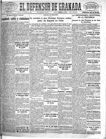 'El Defensor de Granada  : diario político independiente' - Año LIV Número 28951 Ed. Tarde - 1933 Noviembre 02