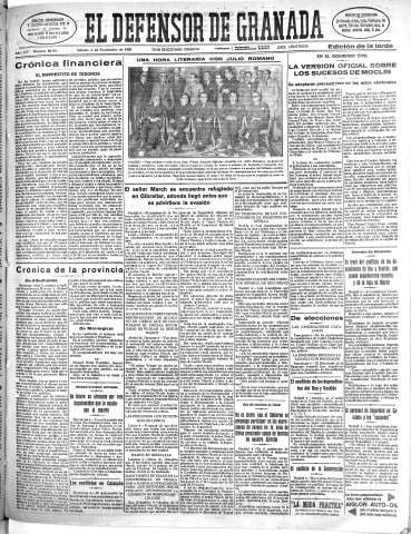 'El Defensor de Granada  : diario político independiente' - Año LIV Número 28955 Ed. Tarde - 1933 Noviembre 04