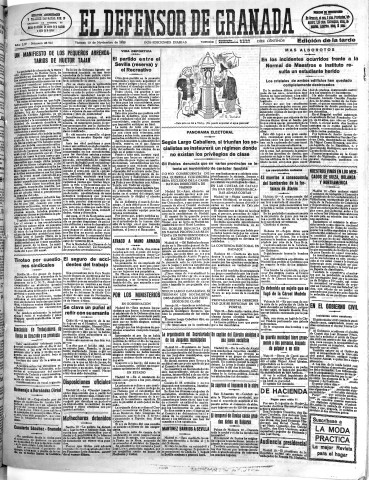 'El Defensor de Granada  : diario político independiente' - Año LIV Número 28965 Ed. Tarde - 1933 Noviembre 10