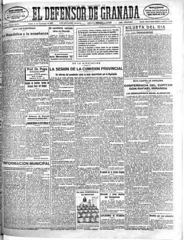 'El Defensor de Granada  : diario político independiente' - Año LIV Número 28974 Ed. Mañana - 1933 Noviembre 16