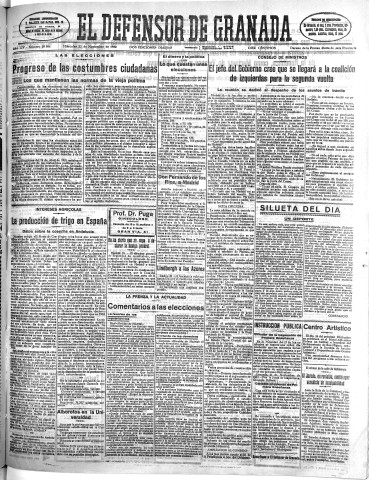 'El Defensor de Granada  : diario político independiente' - Año LIV Número 28984 Ed. Mañana - 1933 Noviembre 22