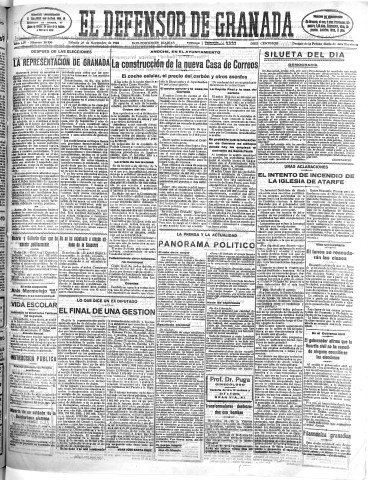 'El Defensor de Granada  : diario político independiente' - Año LIV Número 28990 Ed. Mañana - 1933 Noviembre 25