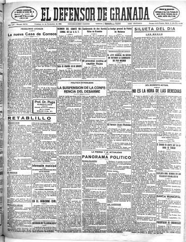 'El Defensor de Granada  : diario político independiente' - Año LIV Número 28992 Ed. Mañana - 1933 Noviembre 26