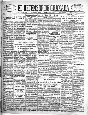 'El Defensor de Granada  : diario político independiente' - Año LIV Número 28994 Ed. Mañana - 1933 Noviembre 28