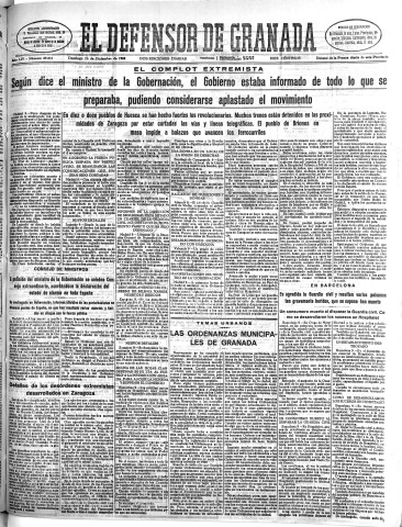 'El Defensor de Granada  : diario político independiente' - Año LIV Número 29015 Ed. Mañana - 1933 Diciembre 10