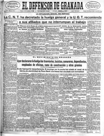 'El Defensor de Granada  : diario político independiente' - Año LIV Número 29017 Ed. Mañana - 1933 Diciembre 12
