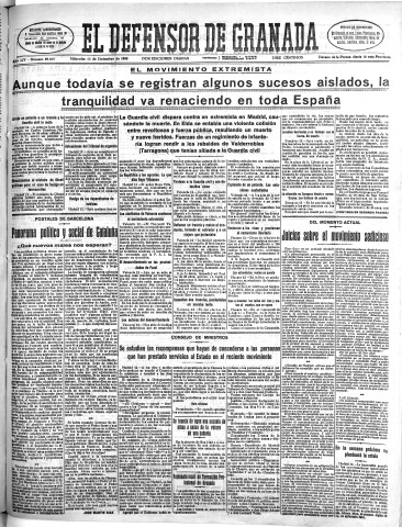 'El Defensor de Granada  : diario político independiente' - Año LIV Número 29019 Ed. Mañana - 1933 Diciembre 13
