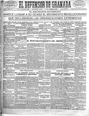 'El Defensor de Granada  : diario político independiente' - Año LIV Número 29021 Ed. Mañana - 1933 Diciembre 14