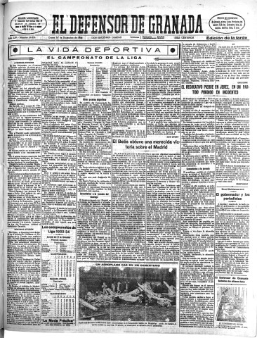 'El Defensor de Granada  : diario político independiente' - Año LIV Número 29028 Ed. Tarde - 1933 Diciembre 18