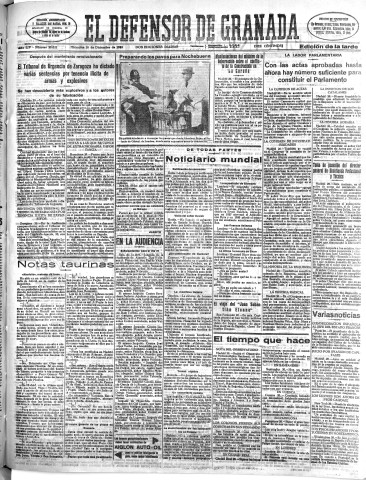 'El Defensor de Granada  : diario político independiente' - Año LIV Número 29032 Ed. Tarde - 1933 Diciembre 20
