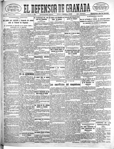 'El Defensor de Granada  : diario político independiente' - Año LIV Número 29034 Ed. Tarde - 1933 Diciembre 21