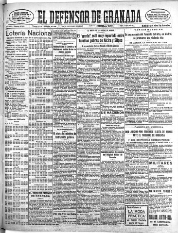 'El Defensor de Granada  : diario político independiente' - Año LIV Número 29036 Ed. Tarde - 1933 Diciembre 22
