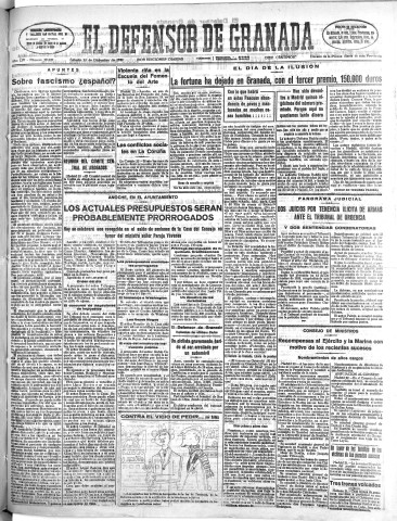 'El Defensor de Granada  : diario político independiente' - Año LIV Número 29037 Ed. Mañana - 1933 Diciembre 23