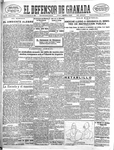 'El Defensor de Granada  : diario político independiente' - Año LIV Número 29039 Ed. Mañana - 1933 Diciembre 24