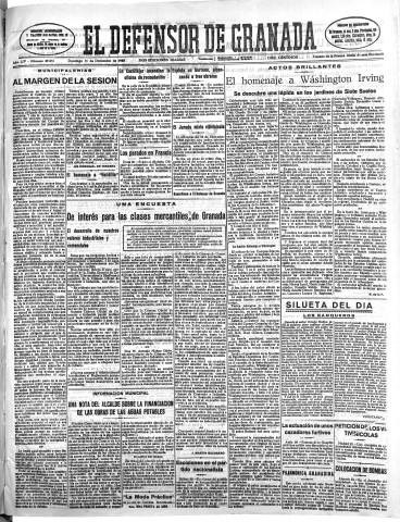 'El Defensor de Granada  : diario político independiente' - Año LIV Número 29051 Ed. Mañana - 1933 Diciembre 31