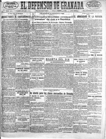 'El Defensor de Granada  : diario político independiente' - Año LV Número 29055 Ed. Mañana - 1934 Enero 03