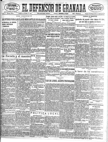 'El Defensor de Granada  : diario político independiente' - Año LV Número 29071 Ed. Mañana - 1934 Enero 12