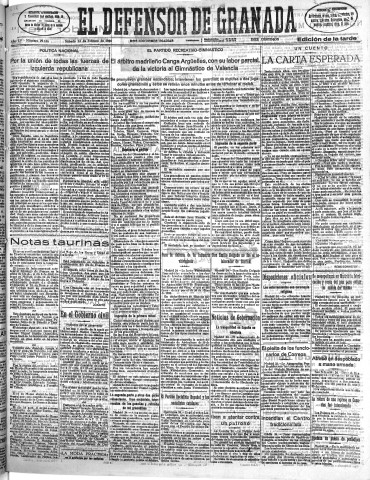 'El Defensor de Granada  : diario político independiente' - Año LV Número 29146 Ed. Tarde - 1934 Febrero 24