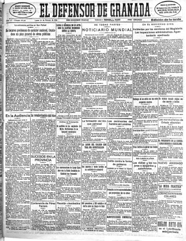'El Defensor de Granada  : diario político independiente' - Año LV Número 29148 Ed. Tarde - 1934 Febrero 26