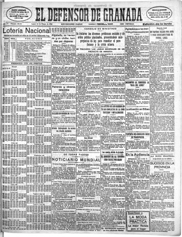 'El Defensor de Granada  : diario político independiente' - Año LV Número 29172 Ed. Tarde - 1934 Marzo 12