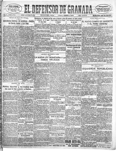 'El Defensor de Granada  : diario político independiente' - Año LV Número 29178 Ed. Tarde - 1934 Marzo 15