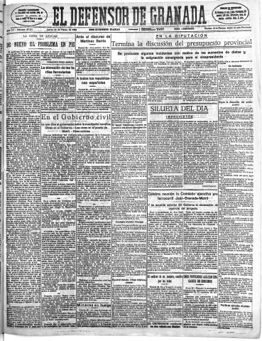 'El Defensor de Granada  : diario político independiente' - Año LV Número 29201 Ed. Mañana - 1934 Marzo 29