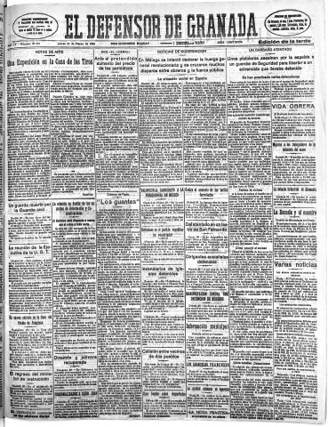 'El Defensor de Granada  : diario político independiente' - Año LV Número 29202 Ed. Tarde - 1934 Marzo 29