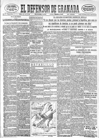 'El Defensor de Granada  : diario político independiente' - Año LV Número 29207 Ed. Mañana - 1934 Abril 03