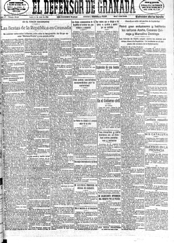 'El Defensor de Granada  : diario político independiente' - Año LV Número 29228 Ed. Tarde - 1934 Abril 16