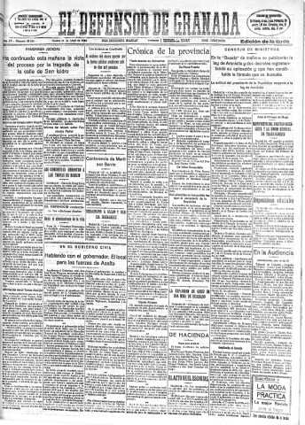 'El Defensor de Granada  : diario político independiente' - Año LV Número 29242 Ed. Tarde - 1934 Abril 24