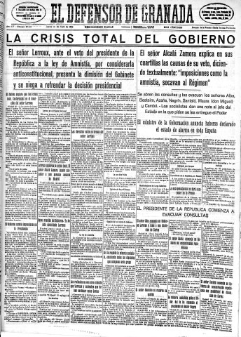 'El Defensor de Granada  : diario político independiente' - Año LV Número 29245 Ed. Mañana - 1934 Abril 26