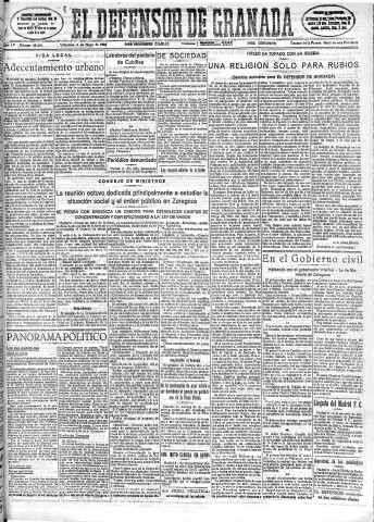 'El Defensor de Granada  : diario político independiente' - Año LV Número 29265 Ed. Mañana - 1934 Mayo 09
