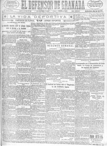 'El Defensor de Granada  : diario político independiente' - Año LV Número 29297 Ed. Tarde - 1934 Mayo 28