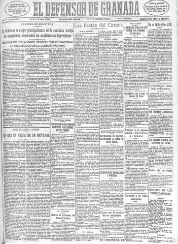 'El Defensor de Granada  : diario político independiente' - Año LV Número 29299 Ed. Tarde - 1934 Mayo 29