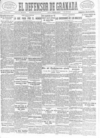 'El Defensor de Granada  : diario político independiente' - Año LV Número 29350 Ed. Tarde - 1934 Junio 28