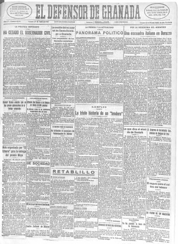'El Defensor de Granada  : diario político independiente' - Año LV Número 29351 Ed. Mañana - 1934 Junio 29