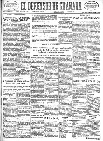 'El Defensor de Granada  : diario político independiente' - Año LV Número 29353 Ed. Mañana - 1934 Junio 30