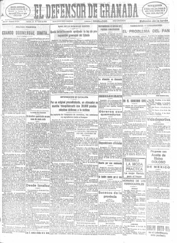 'El Defensor de Granada  : diario político independiente' - Año LV Número 29354 Ed. Tarde - 1934 Junio 30