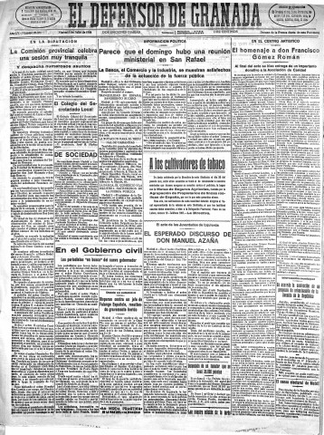 'El Defensor de Granada  : diario político independiente' - Año LV Número 29356 Ed. Mañana - 1934 Julio 03